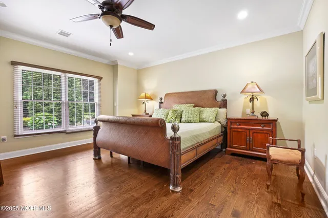 a view of a park with large trees