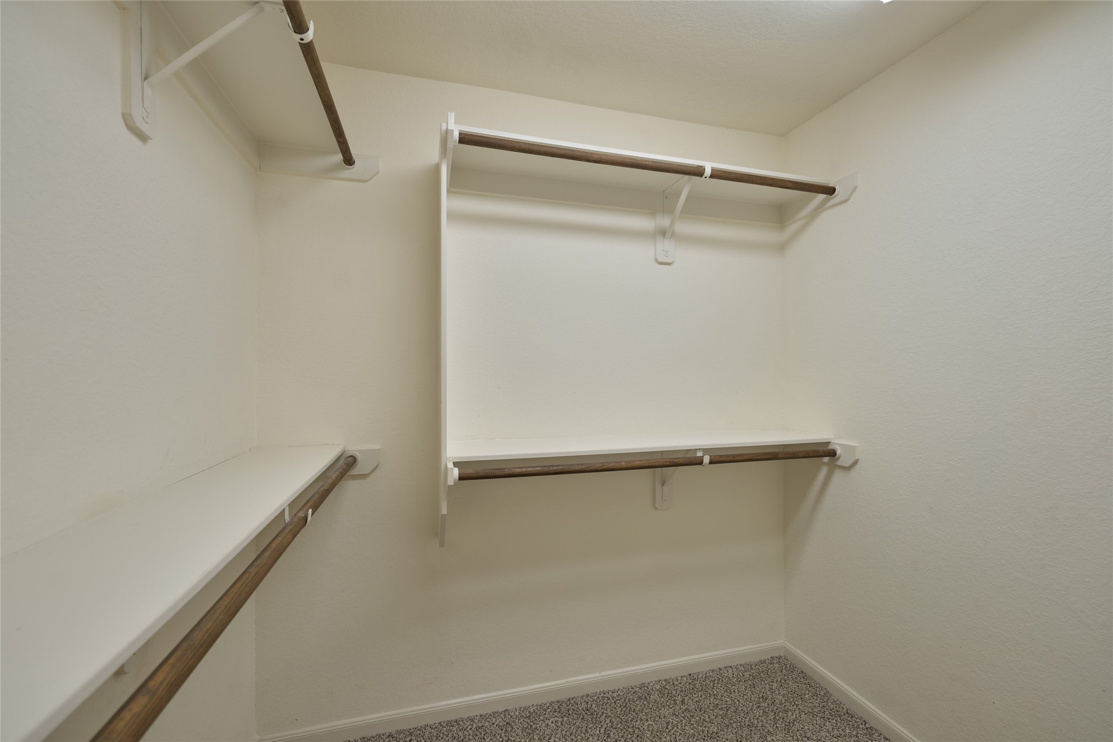 116 Fox Trail Road Montgomery, TX 77316 - Photo 32 of 50 Spacious primary walk-in closet with multiple shelves and hanging rods, featuring neutral walls and a carpeted floor.