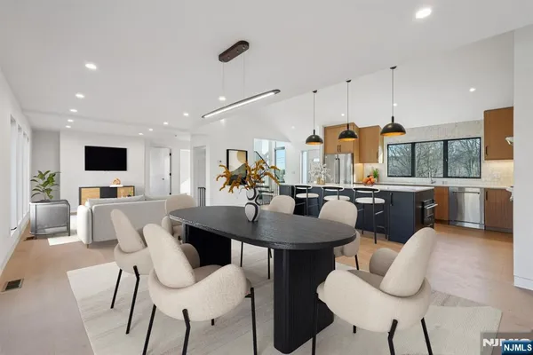 a view of kitchen with dining area