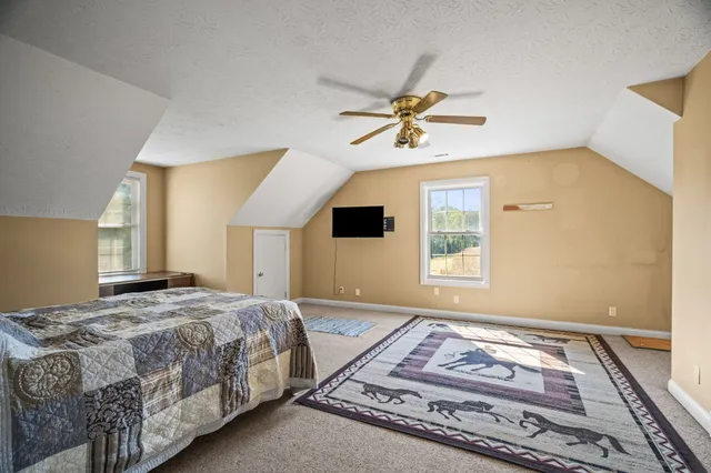 a view of kids room with racks shoes and a fireplace