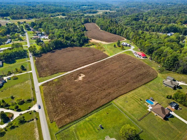 a view of a field of grass and trees