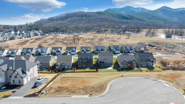 a view of a park with a mountain