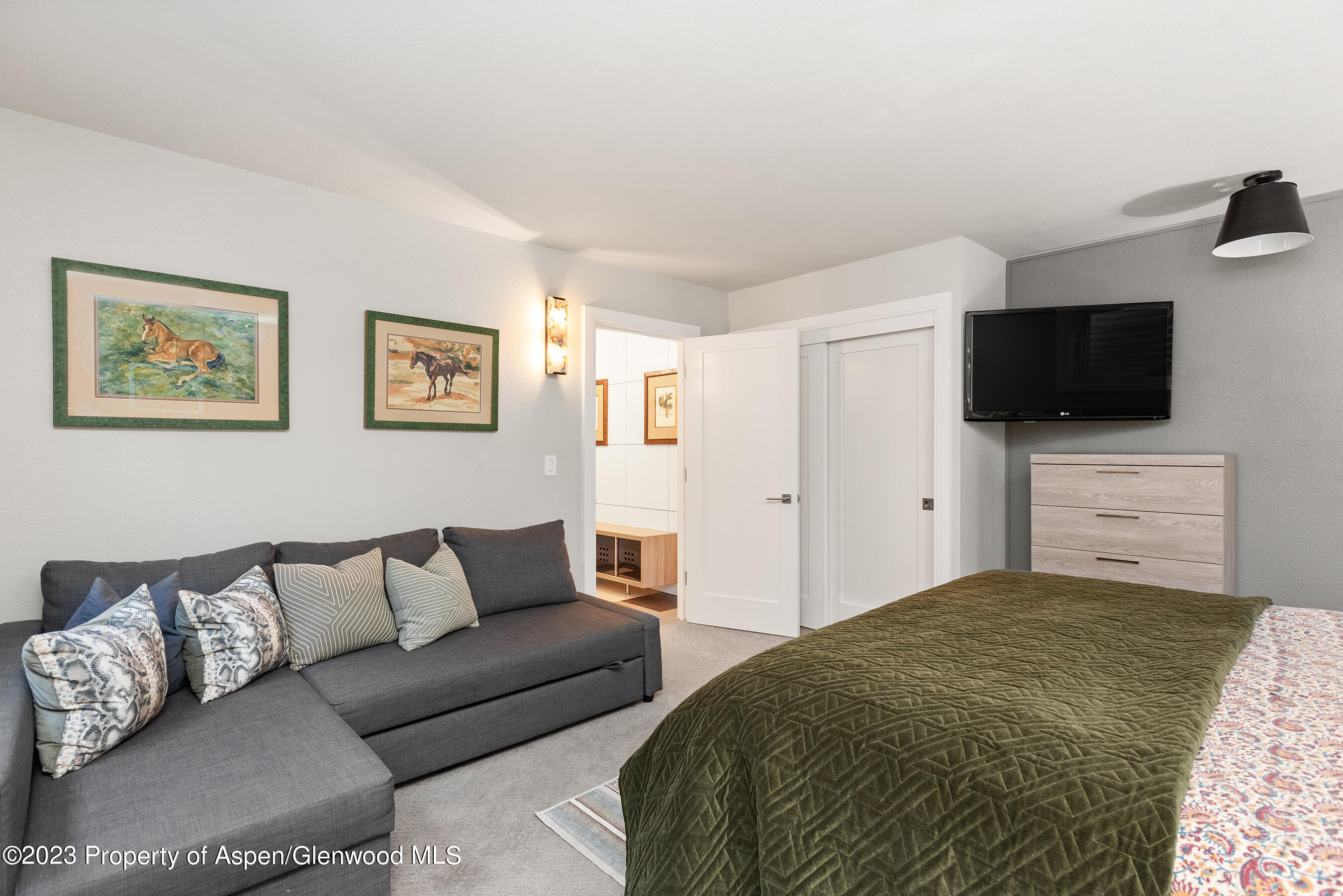 876 Snowmass Creek Road Snowmass, CO 81654 - Photo 25 of 40 a bedroom with a bed and a television