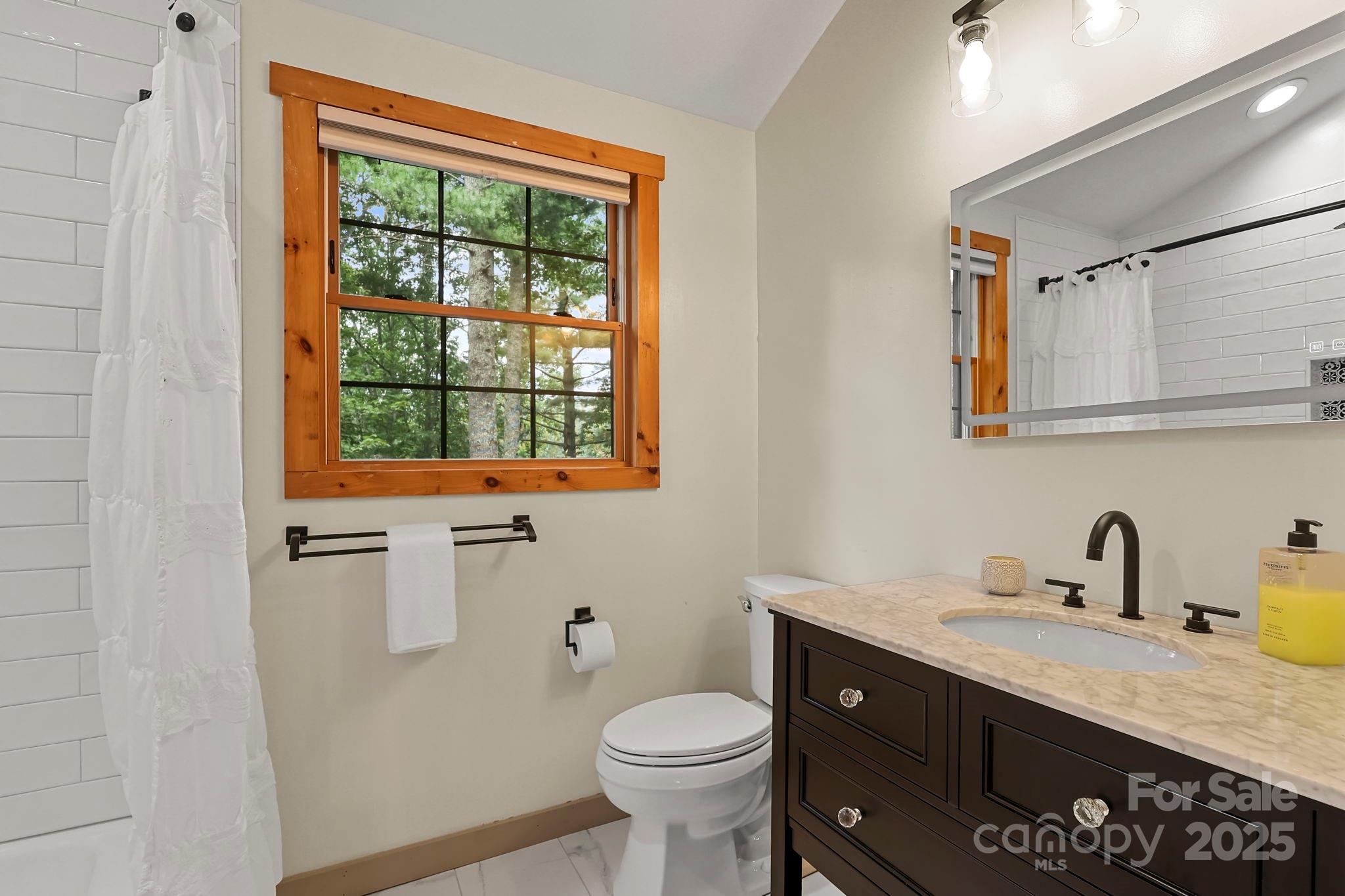228 Woodby Ridge Road Vilas, NC 28692 - Photo 31 of 46 a bathroom with a sink a toilet and a window
