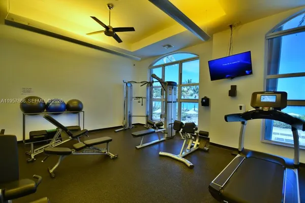 a room with gym equipment