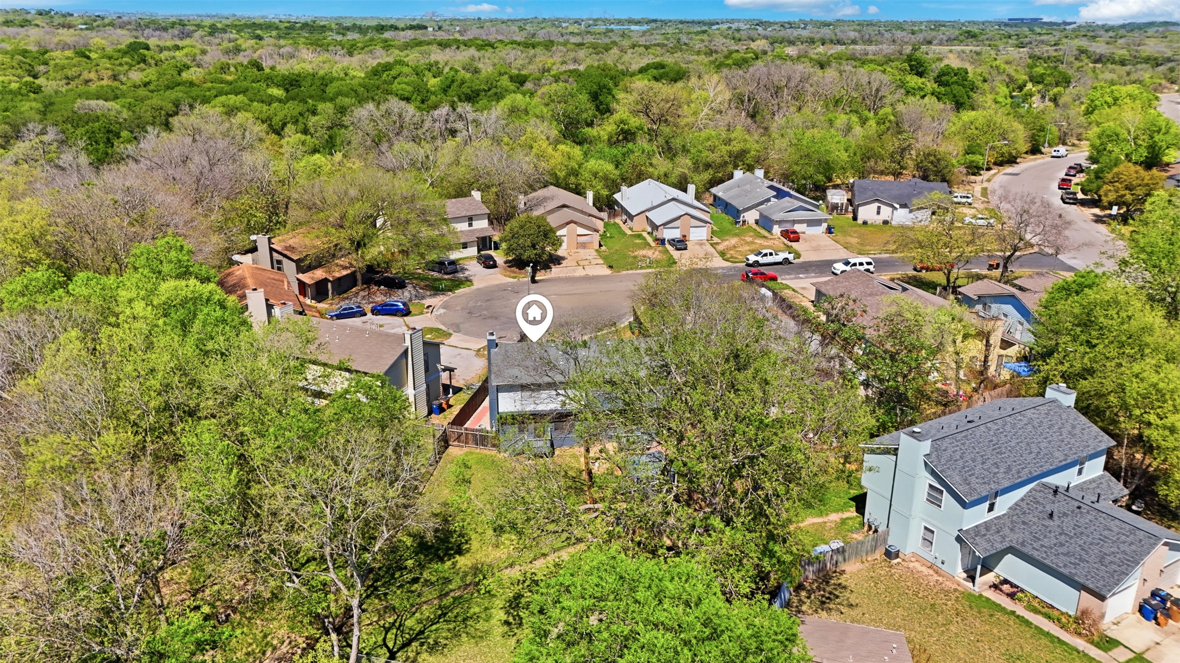 6105 Conti Court, Unit A Austin, TX 78744 - Photo 34 of 36 an aerial view of a house with yard swimming pool and outdoor seating