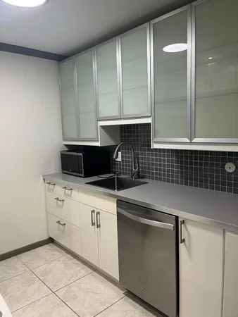 a view of an empty room with empty racks