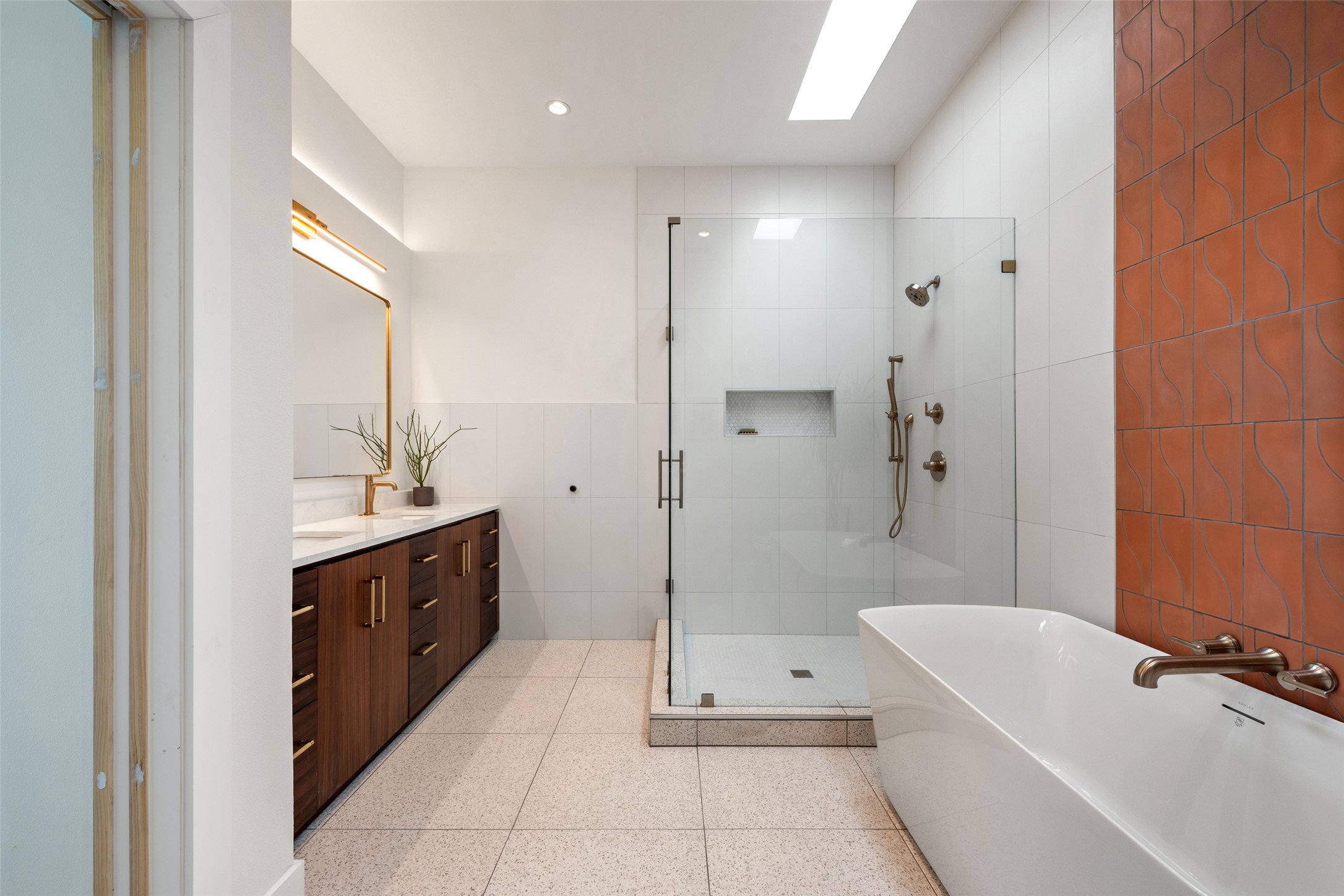 402 Rolling Hills Road Liberty Hill, TX 78642 - Photo 14 of 40 Beautifully updated main bathroom with soaking tub, skylight, and walk-in shower