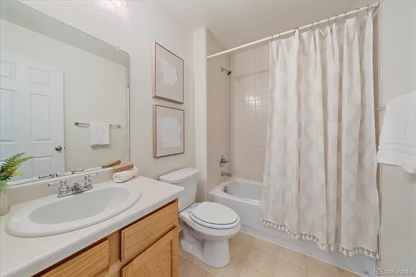 a bathroom with a sink a toilet and shower curtain
