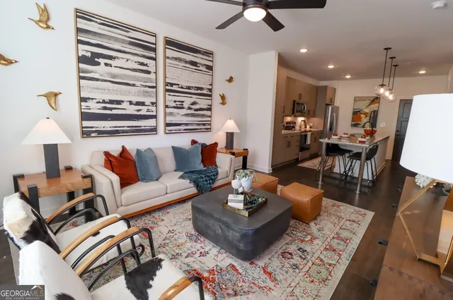 a living room with furniture and a couch