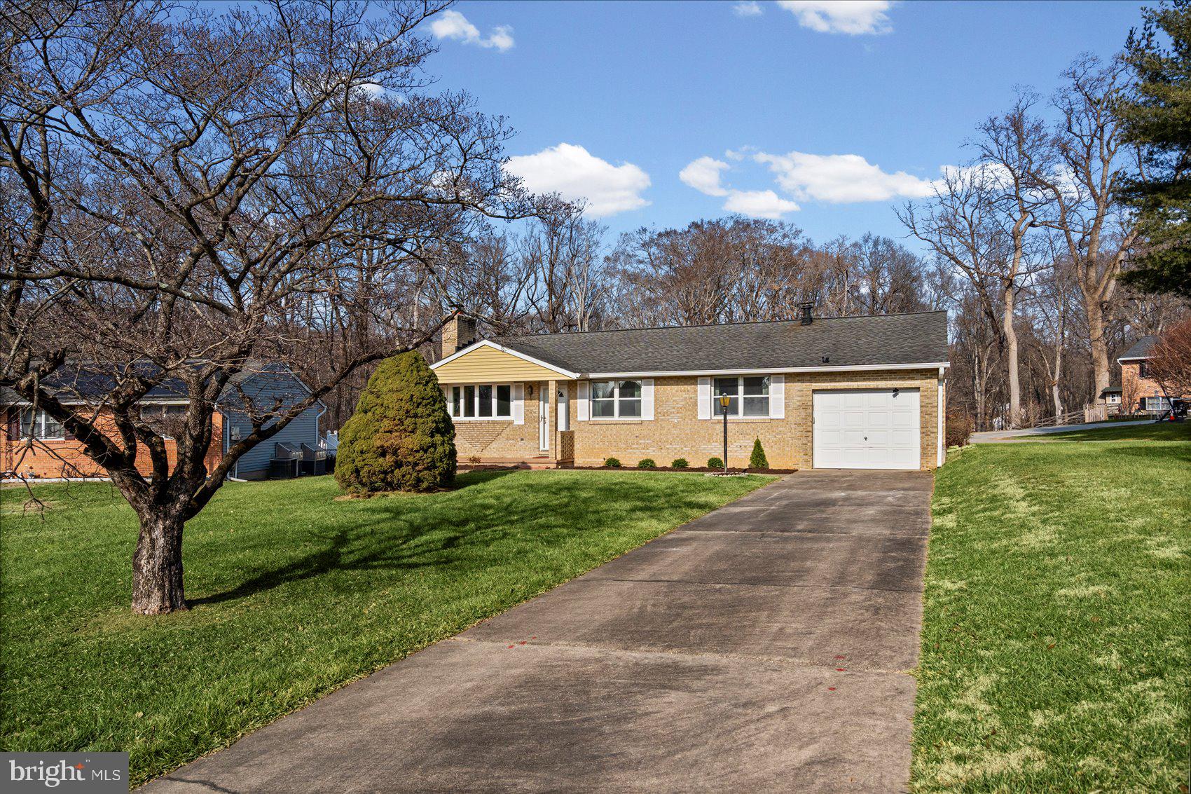 a front view of a house with yard and green space
