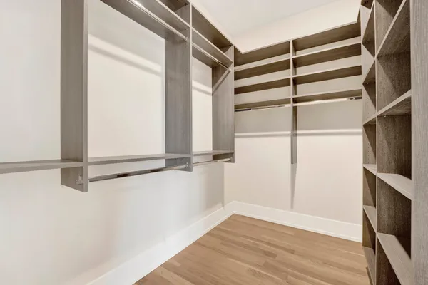 a view of walk in closet with empty racks