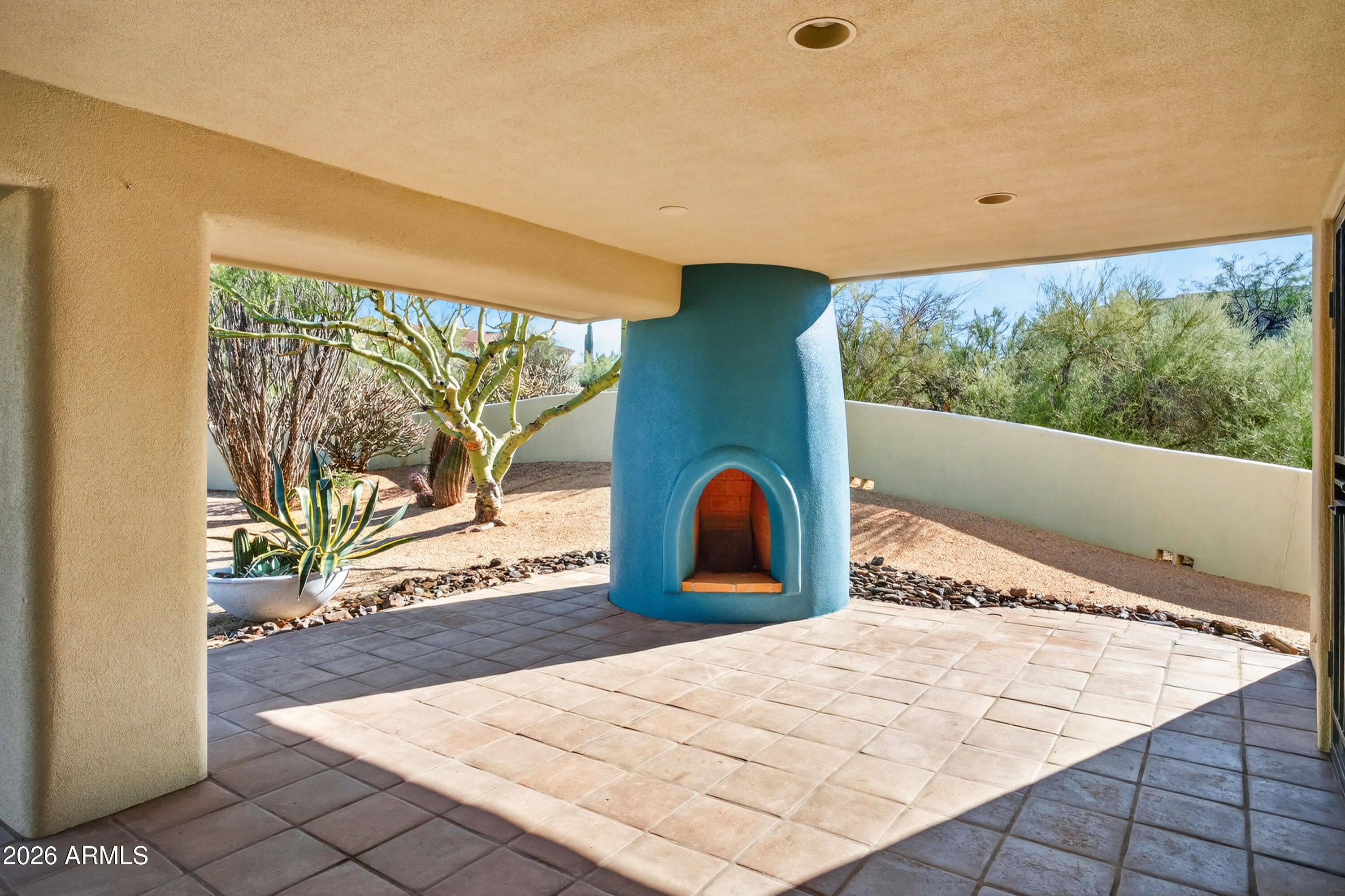9533 East Romping Road Carefree, AZ 85377 - Photo 44 of 63 Beautiful Kiva Patio Fireplace