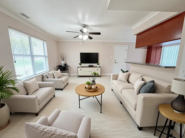 a view of an empty room with a window