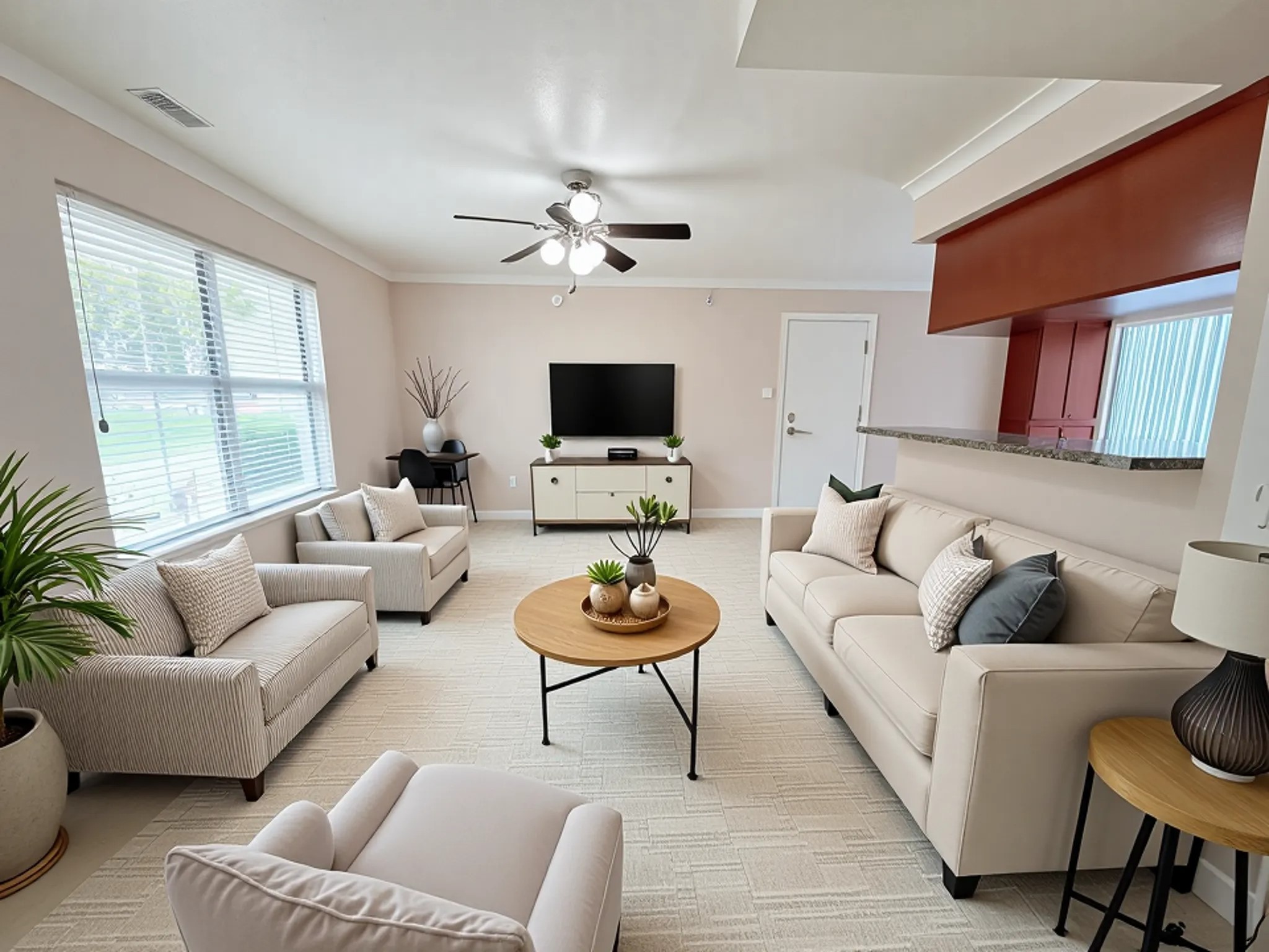208 Laurie Lane Willis, TX 77378 - Photo 12 of 35 a living room with furniture a flat screen tv and a large window