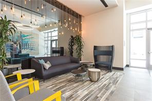 222 West Avenue, Unit 2207 Austin, TX 78701 - Photo 19 of 30 Lobby area featuring a full-height mirrored wall with pendant lighting, a large area rug, and an expansive windowed entrance