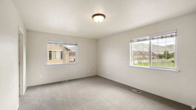 983 South 1850th Street West Springville, UT 84663 - Photo 9 of 30 Spacious room with light neutral wall tones, gray carpet, and a flush-mount ceiling light fixture
