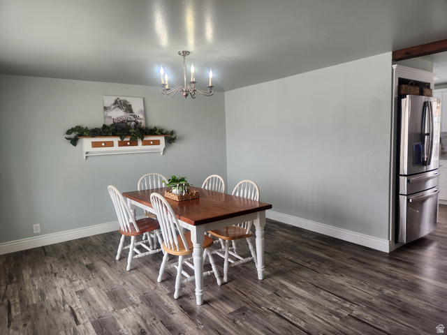 705 North 700 East Payson, UT 84651 - Photo 6 of 30 Dining space featuring dark wood-type flooring and hanging lights