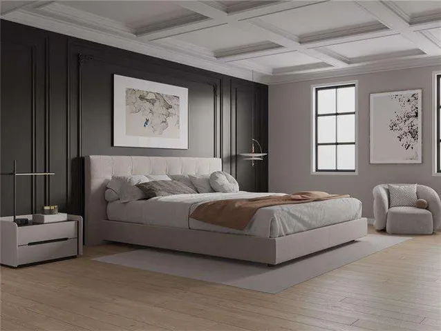 a bedroom with a bed and a couch