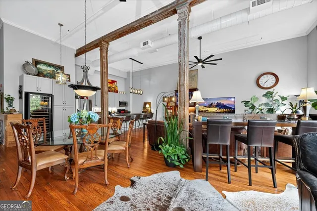 a view of a dining area with furniture