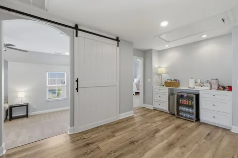 a bathroom with a shower and a toilet