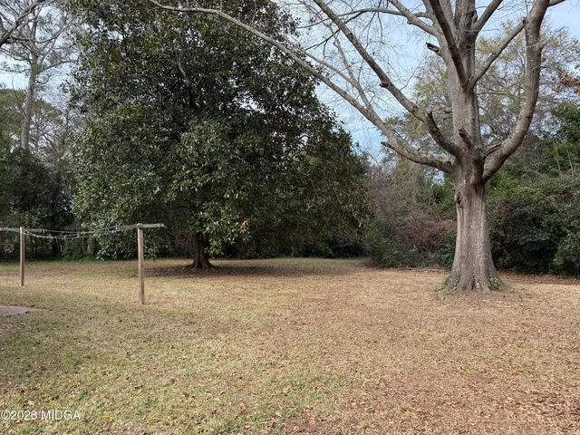 a backyard of a house with lots of trees