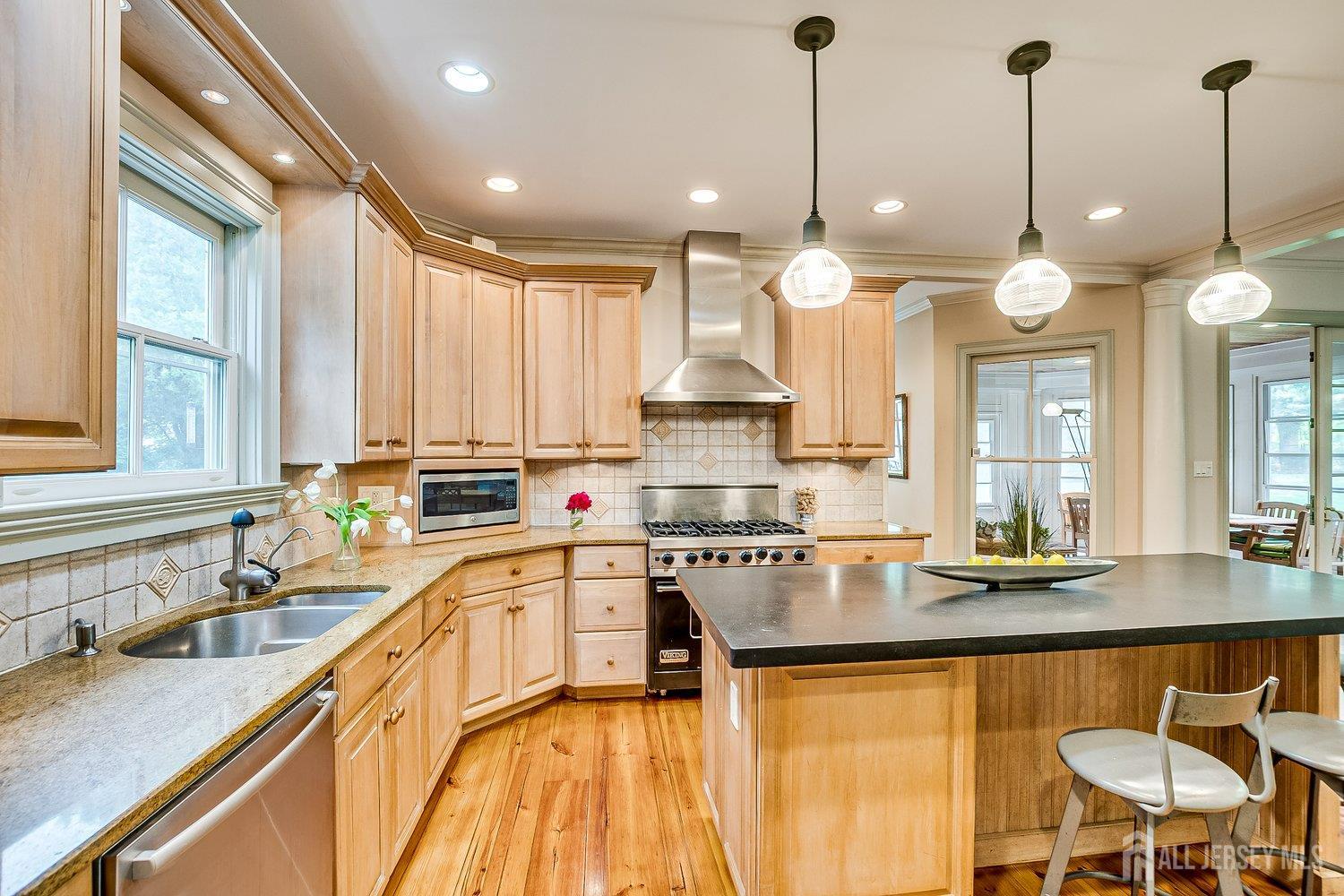 44 Rector Street Metuchen, NJ 08840 - Photo 42 of 65 a kitchen with stainless steel appliances granite countertop a sink a stove and a wooden floors