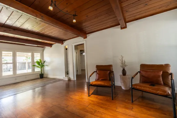 a view of furniture in empty room