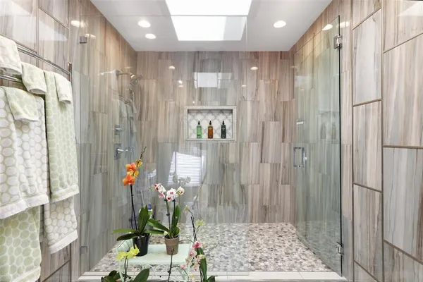 a bathroom with a shower
