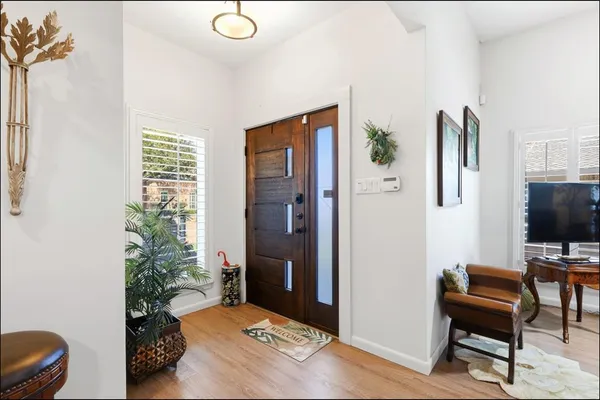 a workspace with furniture and window