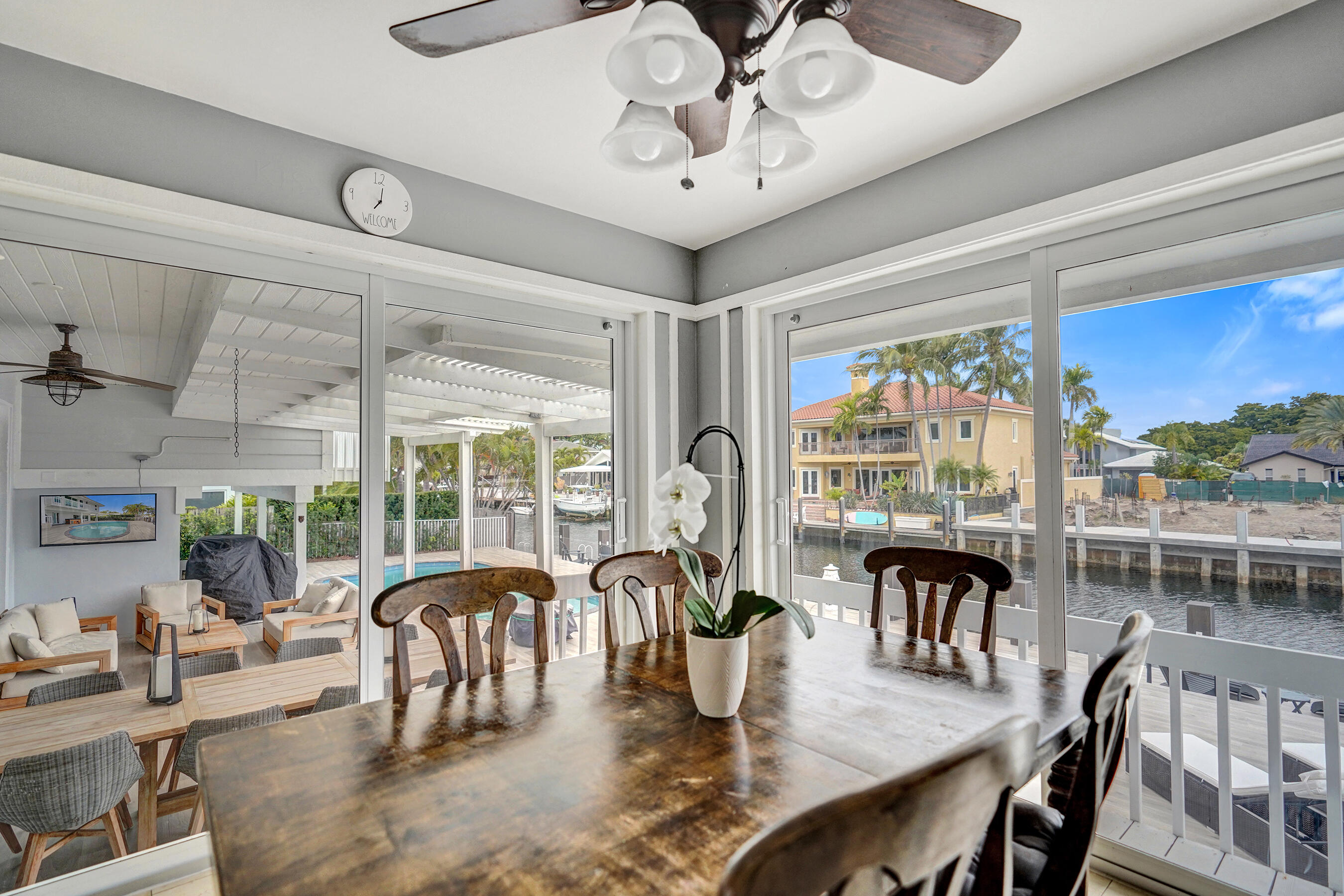 3001 Northeast 47th Street Lighthouse Point, FL 33064 - Photo 15 of 39 a dining room with furniture a chandelier and wooden floor