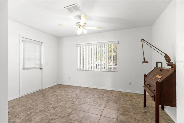 a view of a livingroom with a window