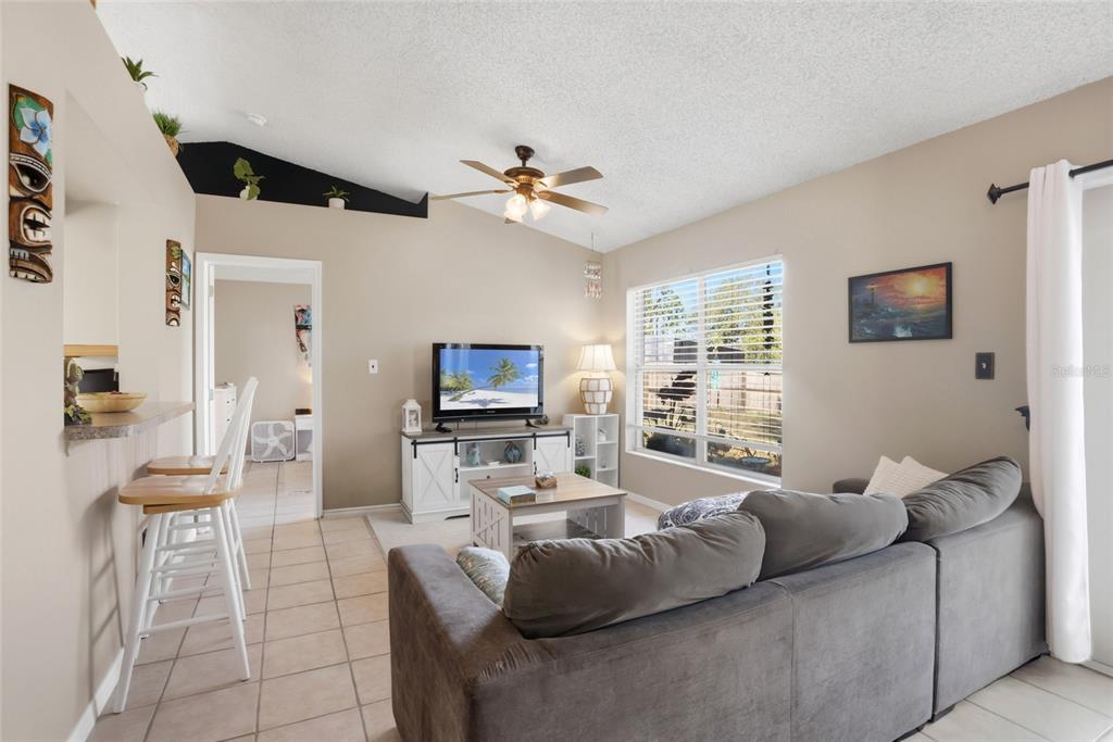 10735 Lake Ralph Drive Clermont, FL 34711 - Photo 10 of 37 a living room with furniture a ceiling fan and a flat screen tv