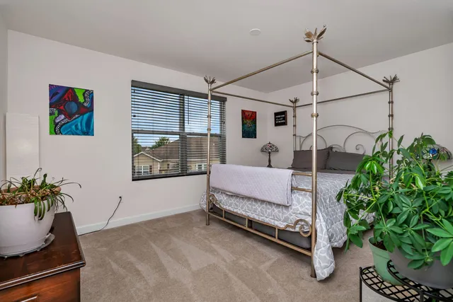 a bedroom with furniture and a potted plant