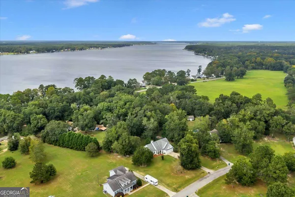 a view of lake with green space