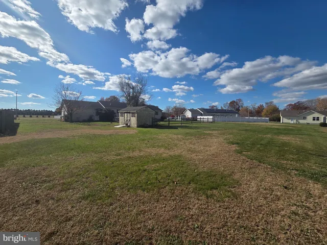 a view of a field with an trees in front of it