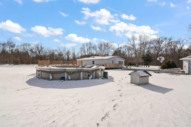 a view of a terrace with snow