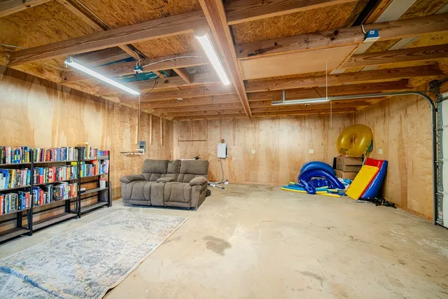 a view of a storage room with shelves