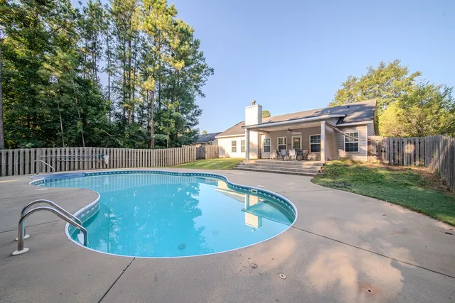 a view of a swimming pool with a backyard