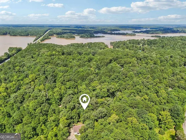 a view of a water pond with lots of green space