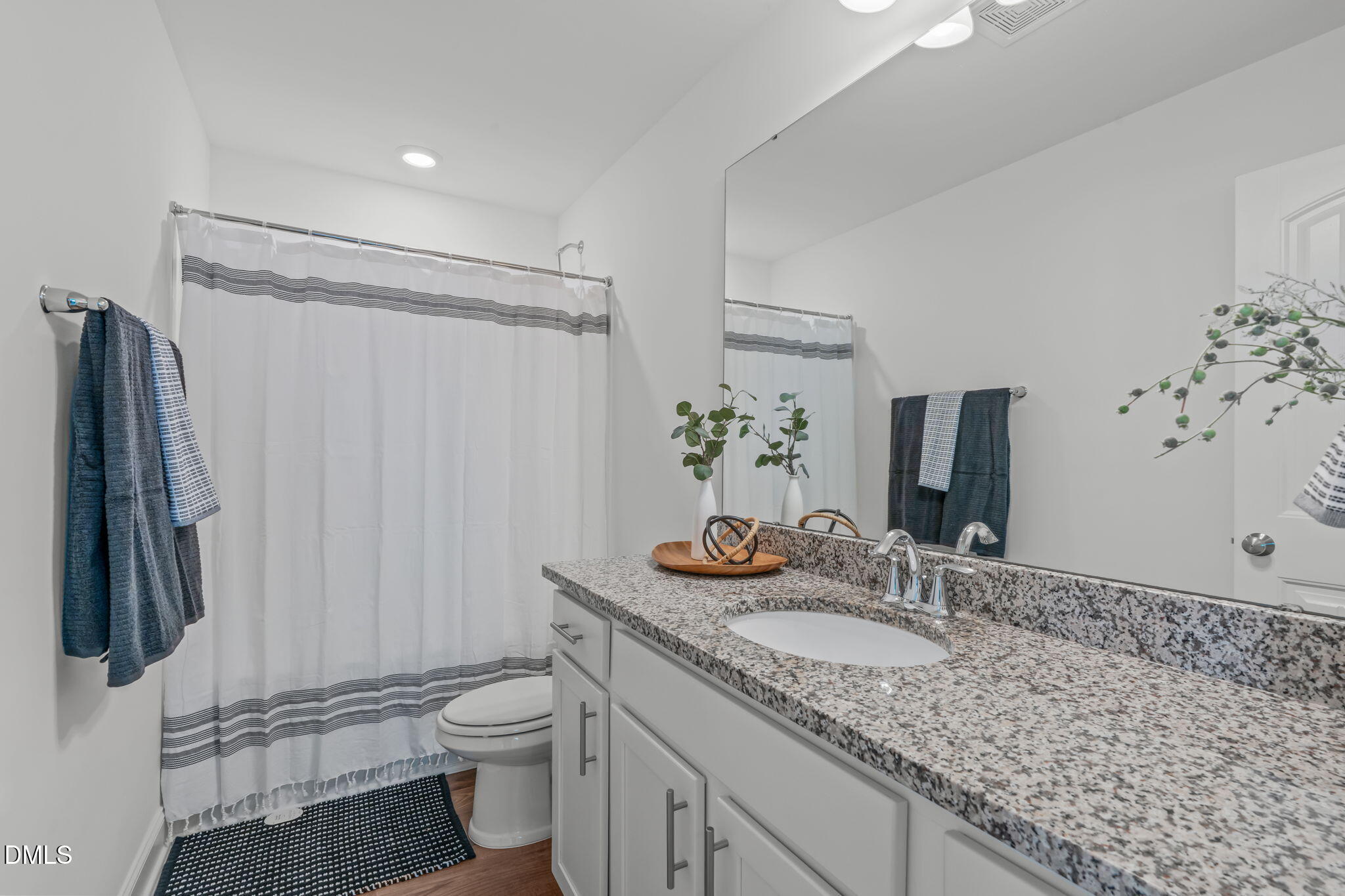 207 Marbella Grove Durham, NC 27713 - Photo 27 of 48 a bathroom with a granite countertop sink toilet and shower