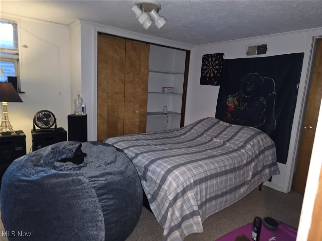 1516 Scenic Way Akron, OH 44310 - Photo 6 of 10 Carpeted bedroom featuring a textured ceiling, a closet, and visible vents