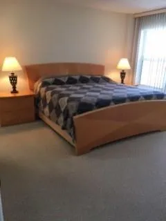 a bedroom with a bed and window