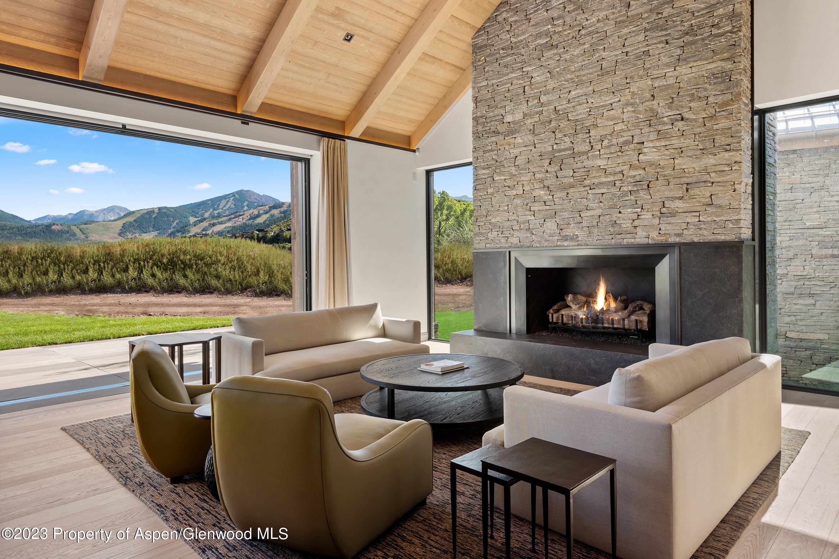 245 Slalom Path Aspen, CO 81612 - Photo 3 of 34 a living room with furniture and a fireplace