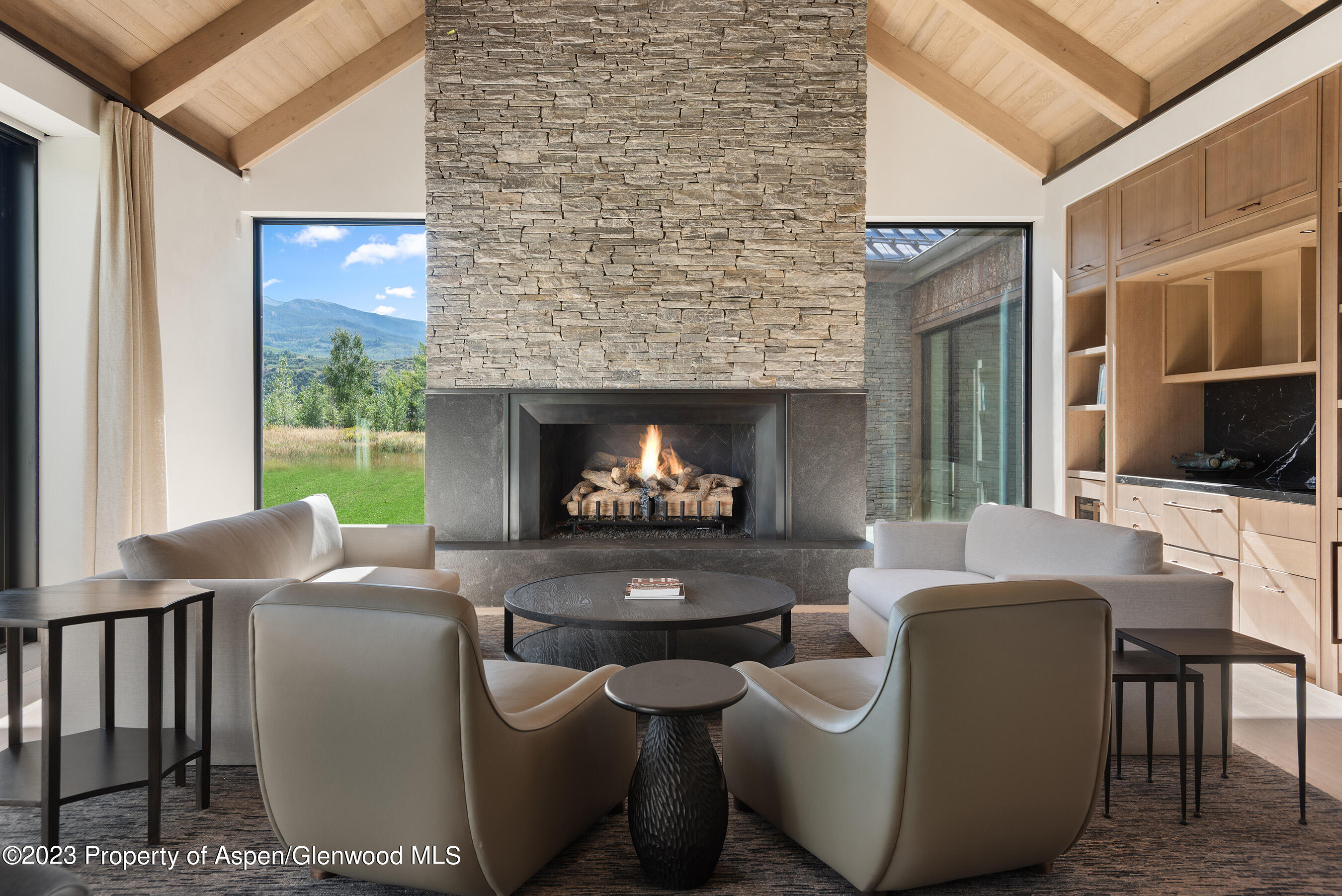 245 Slalom Path Aspen, CO 81612 - Photo 9 of 34 a living room with furniture a flat screen tv and a fireplace