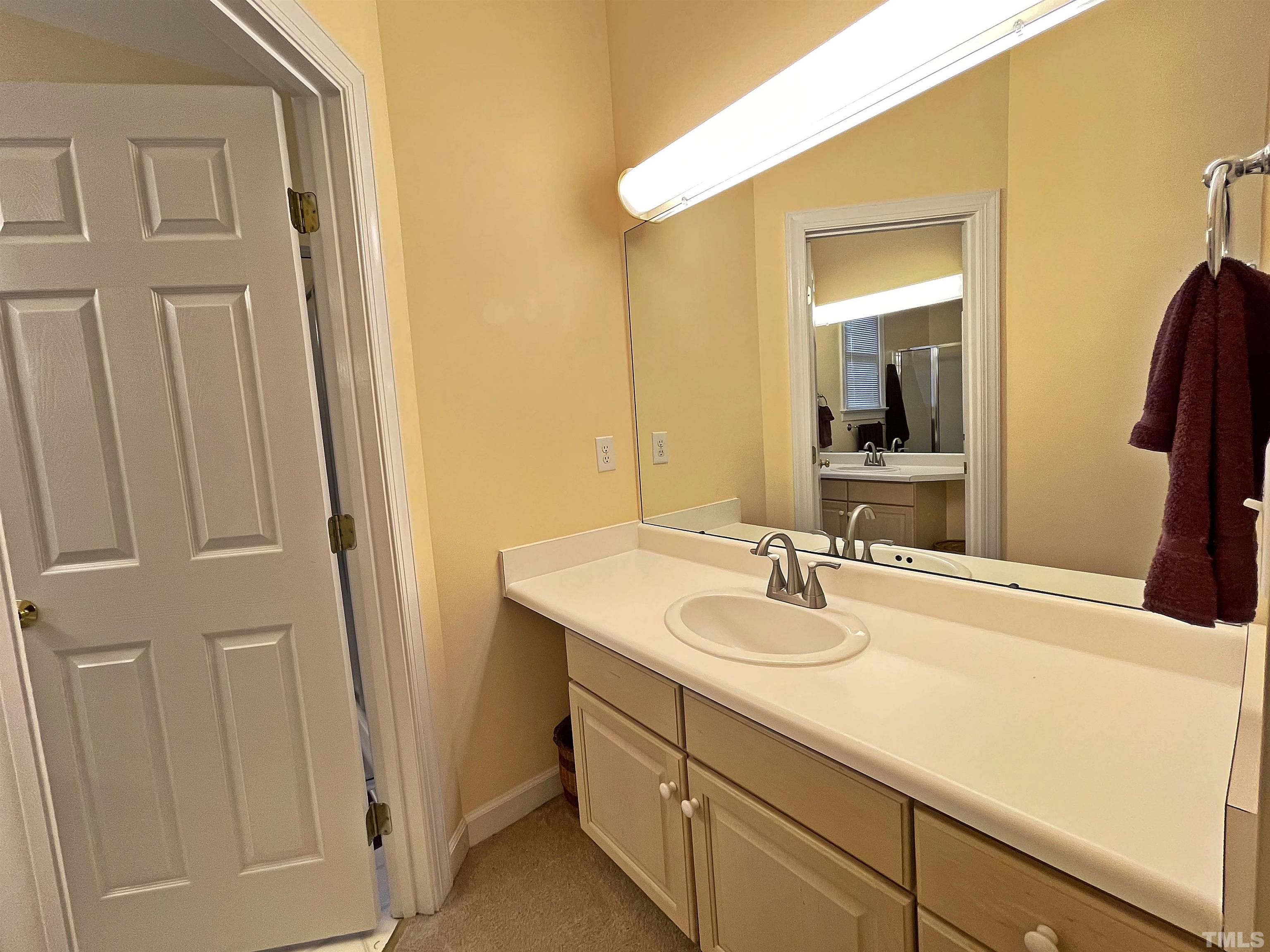5437 Denberg Lane Raleigh, NC 27606 - Photo 32 of 45 a bathroom with a sink and a mirror