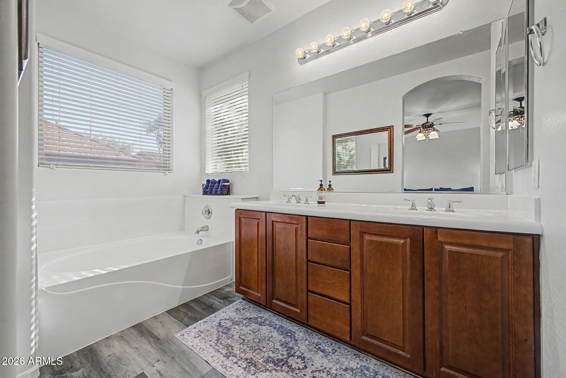 4331 East Cullumber Street Gilbert, AZ 85234 - Photo 17 of 42 a spacious bathroom with a tub double sink and mirror