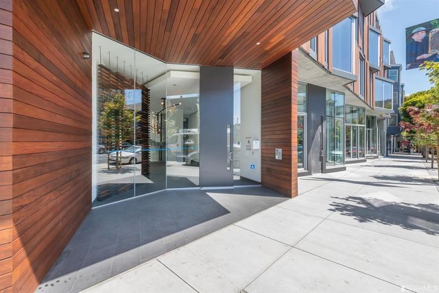 a view of a building with a street view