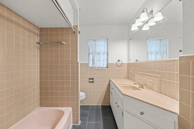 a bathroom with a sink a toilet a mirror and shower