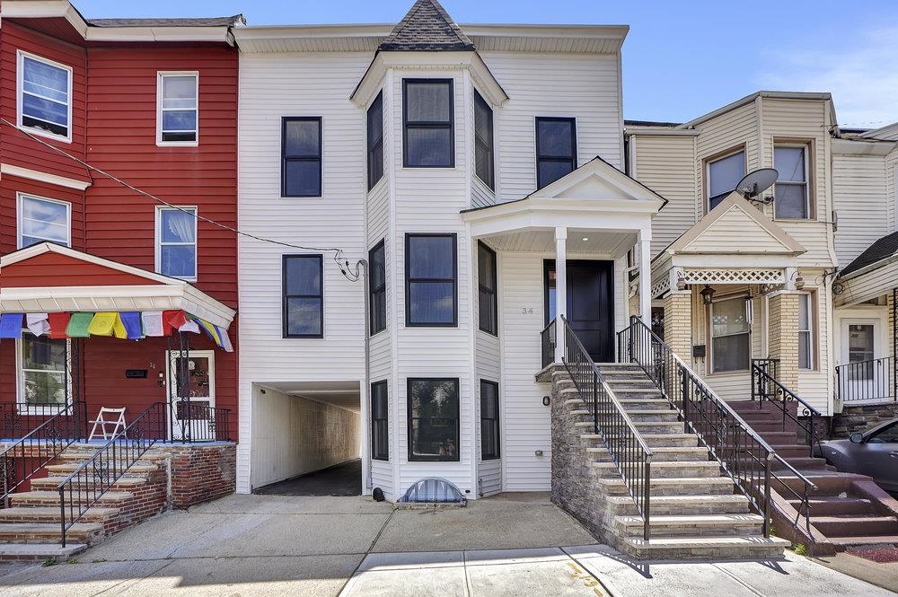 a front view of a multi story building